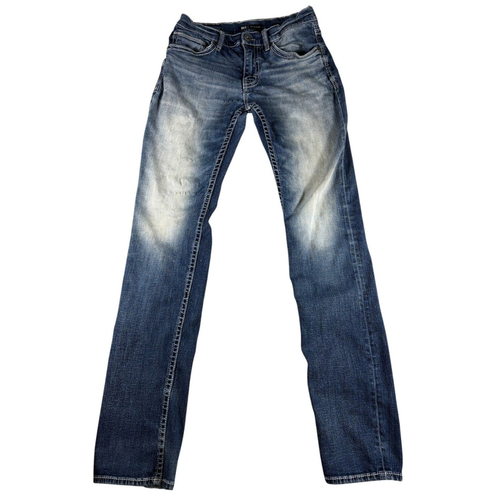 Buckle BKE Jake Straight Jeans Mens 32x38 Blue Whiskering Denim Cotton Stretch